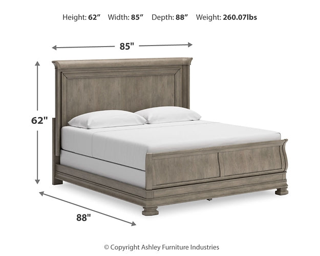 Lexorne  Sleigh Bed With Mirrored Dresser And Chest