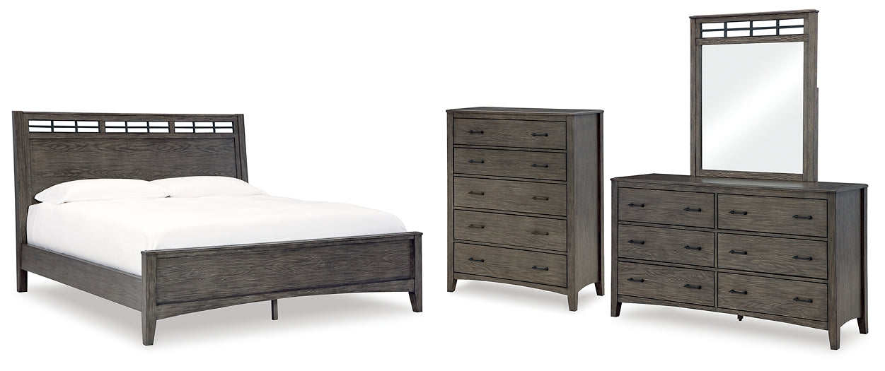 Montillan  Panel Bed With Mirrored Dresser And Chest