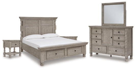 Harrastone  Panel Bed With Mirrored Dresser And 2 Nightstands