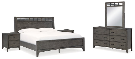 Montillan  Panel Bed With Mirrored Dresser And 2 Nightstands